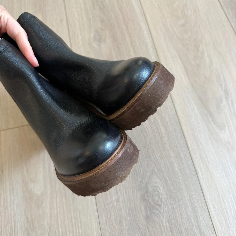 KK Diba True Comet Ride‎ Black Leather Wedge Platform Ankle Boots 8M 37115